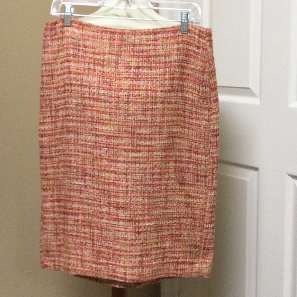 Talbots Multicolor Orange-Pink Tweed Pencil Skirt